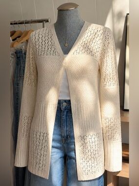 NWOT Cotton Light Cream Open-Knit Women's Cardigan Sweater